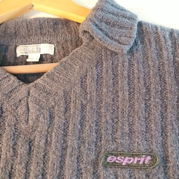 Esprit Women Small Collar Sweater Logo Cable Knit Alpaca Wool Blend Thick& Warm - Picture 3 of 6